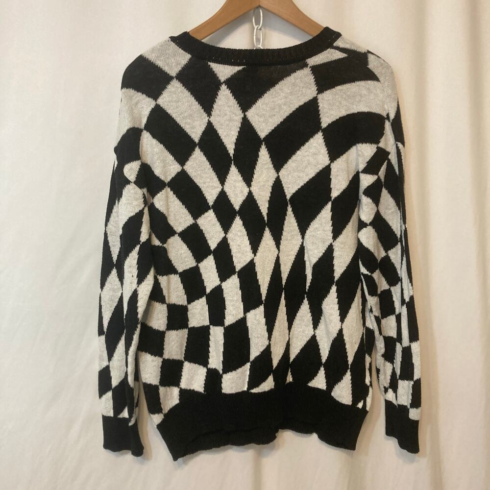 Disney Mickey Mouse Black White Checkerboard Plaid Cotton Knit Sweater Large - Picture 6 of 6